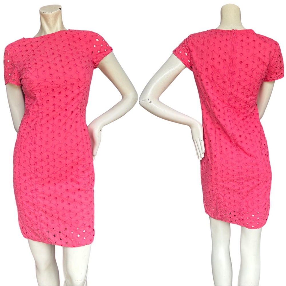 Brooks Brothers Pink Eyelet Print Short Sleeve Sheath Dress Size 2 Petite